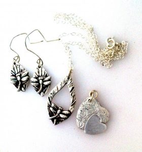 Examples of solid silver jewellery that can be made in the Introduction to silver clay workshop at www.lrsilverjewellery.co.uk