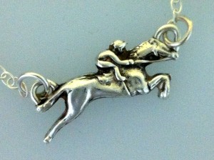 solid silver jumping horse and rider on 18" sterling silver chain by www.lrsilverjewellery.co.uk