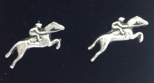 solid silver jumping horse and rider earrings on sterling silver stud posts by www.lrsilverjewellery.co.uk