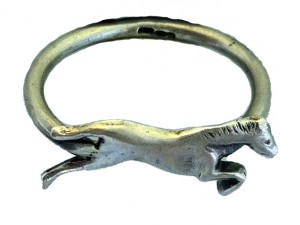 Solid silver jumping horse on sterling silver ring band, handmade by www.lrsilverjewellery.co.uk