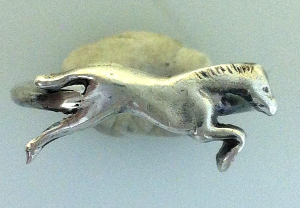 Solid silver jumping horse ring on sterling silver ring band, handmade by www.lrsilverjewellery.co.uk
