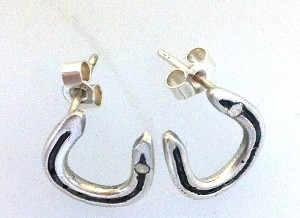 Solid silver horseshoe earrings with crystals and sterling silver posts, handmade at www.lrsilverjewellery.co.uk