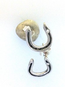 Solid silver horseshoe earrings with crystals and sterling silver posts, handmade at www.lrsilverjewellery.co.uk