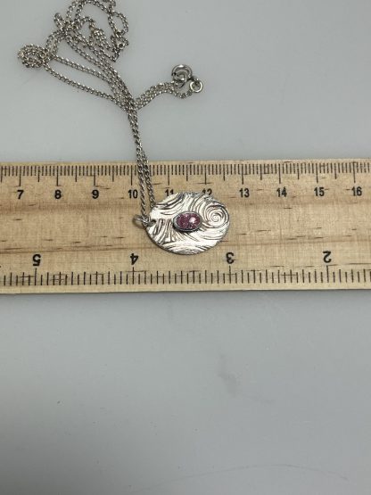 Oval pink stone silver necklace - Image 3